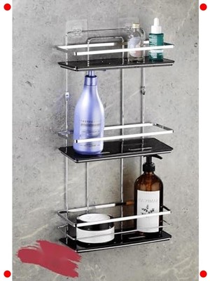 MarkEntegra Yapışkanlı Paslanmaz Ayarlanabilir Banyo Rafı Krom Siyah