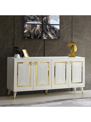 Eymense Santos 4 Kapaklı Altın Detaylı Yemek Odası Konsol