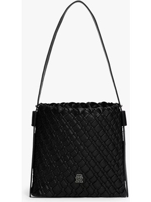 Tommy Hilfiger Kadın Braided Shoulder Bag Örgü Dokulu Omuz Çantası - Siyah