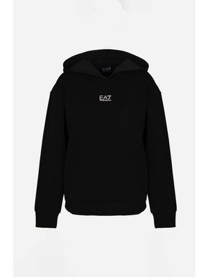 EA7 Kadın Kapüşonlu Logo Baskılı Sweatshirt - Siyah