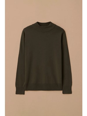 Seçil Kadın Yarım Balıkçı Yaka Basic Triko Bluz - Haki