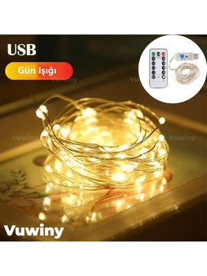 Vuwiny USB Kumandalı 8 Modlu Dekoratif Gün Işığı Parlak Gümüş Tel Peri LED 5 Metre