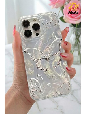 Apple iPhone 14 Pro Kılıf Parlak Hologramlı Kelebek Desenli Darbe Emici Kamera Korumalı Silikon