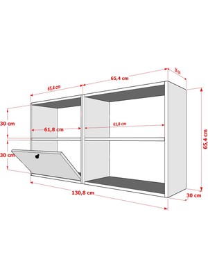 Nettrends Düser Kapakli Rafli Kitaplik 130 cm Beyaz KTP-1251-Ç