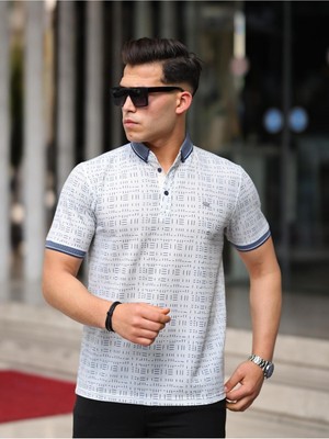 Comstar Erkek Kıvrılmaz Polo Yaka Cepsiz Slim Fit Desenli T-Shirt