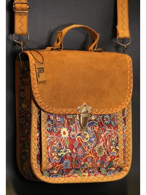 Pujiva Büyük Boy-Etnik Tarz Desenli, Çok Cebli, Fermuarlı, Kilitli, Terme Desenli, El ve Omuz Askılı Çanta