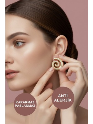 Kayoubi Kadın Antialerjik Kararmaz Suya Dayanıklı Günlük Gece Abiye Düğün Için Büyük Sarmal Gold Çelik Küpe