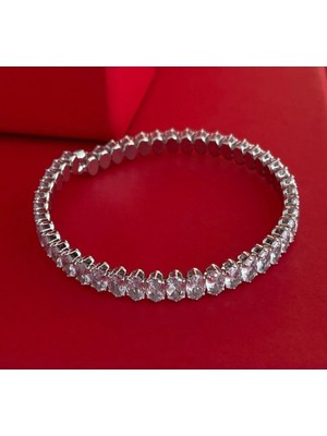 Twinroots Suyolu Kararmaz Çelik Zirkon Taşlı Gümüş Rengi Bileklik