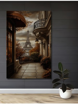 Teona Ahşap Eiffel Kulesi Manzaralı Bohem Balkon Yağlı Boya Görünümlü Ahşap Dekoratif Ev,antre,salon Tablo