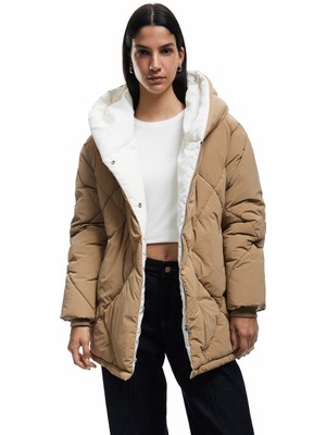 Koton Kapüşonlu Cep Detaylı Fermuarlı Çıtçıt Düğmeli Kapitone Oversize Anorak