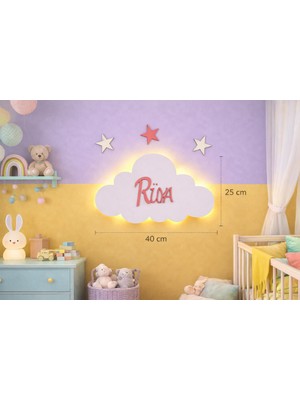 Diyar Tasarım Isimli Kız Çocuk Odası Dekoratif LED Işıklı Duvar Panosu – 40X25 Cm, 3mm Mdf, Askı Aparatlı, Pil Dahil