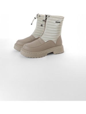 Pierre Cardin Kadın PC-54153 Önü Fermuarlı Kapitoneli Bot - Krem