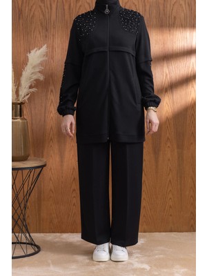 Letafet Dantel Detaylı Pantolonlu Takım - Siyah