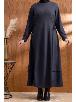 Letafet Beli Bağcık Detaylı Kuplu Elbise - Siyah