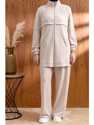 Letafet Dantel Detaylı Pantolonlu Takım - Bej