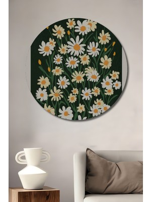 Teona Ahşap Papatya Tarlası Sulu Boya Görünümlü Dekoratif Ahşap Tablo Yuvarlak Duvar Tablosu