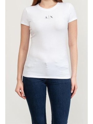 Armani Exchange Kadın Bisiklet Yaka T-Shirt - Beyaz