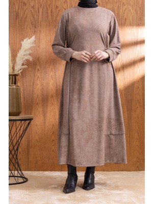 Letafet Beli Bağcık Detaylı Kuplu Elbise - Vizon