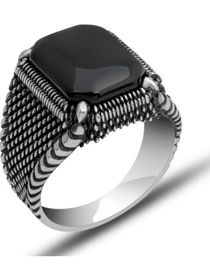 Inure Jewelry Gümüş Oniks Taşlı Erkek Yüzük