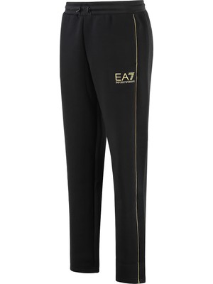 EA7 Erkek Tam Kalıp Gold Şerit Detaylı Eşofman Altı - Siyah