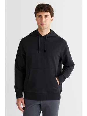 Gant Erkek Tam Kalıp Kapüşonlu Tonal Logolu Sweatshirt - Siyah
