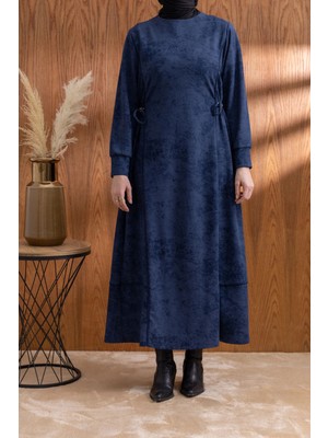 Letafet Beli Bağcık Detaylı Kuplu Elbise - Lacivert