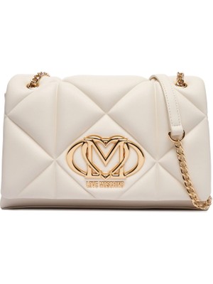 Love Moschino Kadın Kalp Detaylı Kapitone Omuz Çantası - Ekru