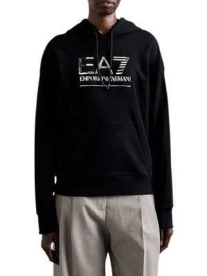 EA7 Kadın Kapüşonlu Tam Kalıp Logolu Sweatshirt - Siyah