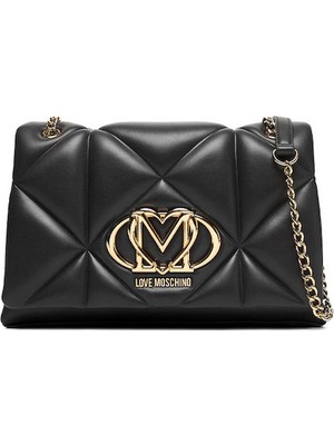 Love Moschino Kadın Kalp Logolu Kapitone Omuz Çantası - Siyah