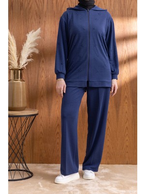 Letafet Nakış ve Inci Detaylı Pantolonlu Takım - Lacivert