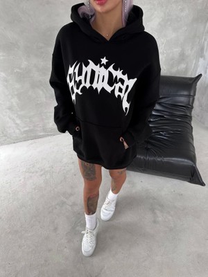 Demir Grup cc Unisex Üç İplik Kapşonlu Baskılı SweatShirt - Siyah