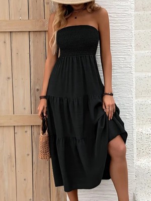 Demir Grup cc Kadın Straplez Göğüsten Lastikli Kloş Aerobin Uzun Elbise