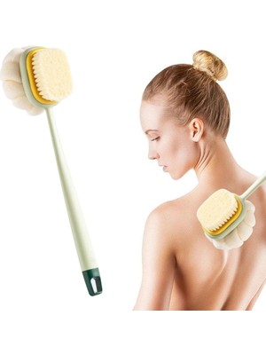 Eco Lounge Banyo Lifi ve Süngeri 2 Si 1 Arada Çift Taraflı Uzun Saplı Fırçalı Banyo Vücut Sırt Fırçası Banyo Lifi