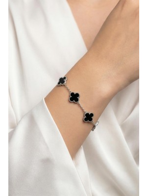 Rays Siyah Yonca Figürlü Silver Renk Bileklik 0128
