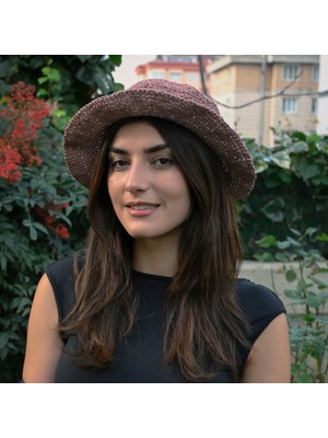 Doğal Koyu Hasır Tonlu El Örgüsü Şapka