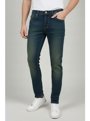 Deepsea Lacivert Taşlanmış Likralı Dar Kesim Kot Pantolon Slim Fit Erkek Jean 2608441
