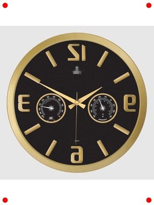 MarkEntegra Termometreli & Barometreli Duvar Saati | Gold-Siyah