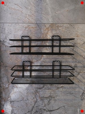 MarkEntegra Siyah Yapışkanlı Banyo Şampuanlık 2'li - Delmesiz