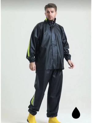 byasafkids Tam Kalıp Motorcu Kurye Su Gecirmez Yağmurluk Takım - Siyah