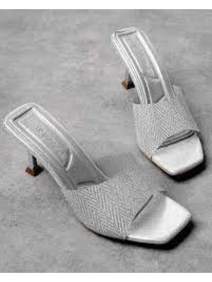 Bigelal Luart Platin Simli Topuklu Terlik