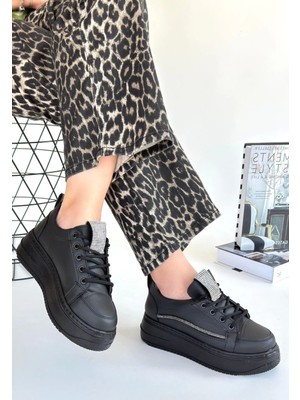Bigelal Leope Siyah Cilt Bağcıklı Spor Ayakkabı