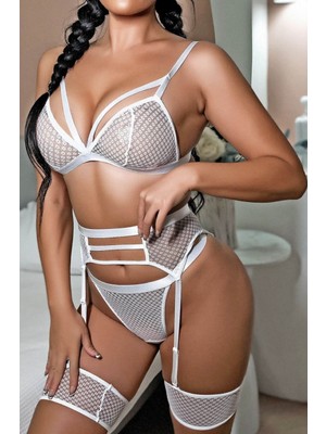 Bigelal Beyaz Fantezi File Jartiyer Takım - 1038