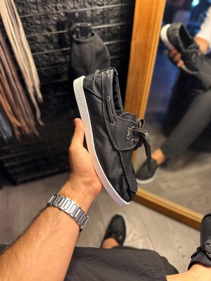 Bigelal Mevsimlik Keten Ayakkabı  Siyah (Beyaz Taban)