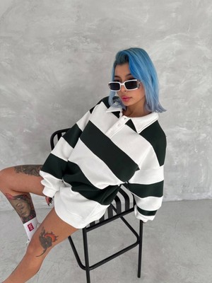 byasafkids Unisex Üç Iplik Parçalı Yakalı Sweatshirt - Yeşil