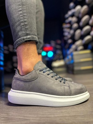 Bigelal Yüksek Taban Günlük Ayakkabı  Gri Süet (Beyaz Taban)