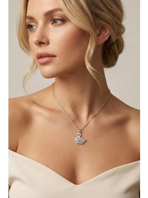 Rays Beyaz Kuğu Figürlü Silver Renk Kolye 0105