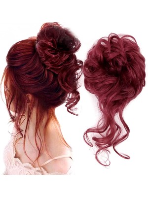 Bigelal Saçlı Lastikli Kuyruklu Topuz Toka / Kızıl