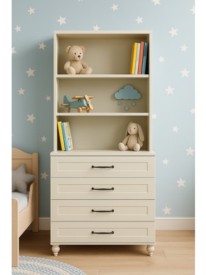 Alin Mdf Çekmeceli Şifonyer ve Kitaplık Set