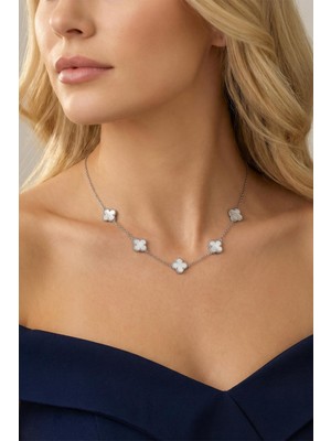 Rays Beyaz Yonca Figürlü Silver Renk Kolye 0101