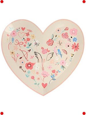 MarkEntegra Kalp Desenli Romantik Parti Tabağı (8 Adet)